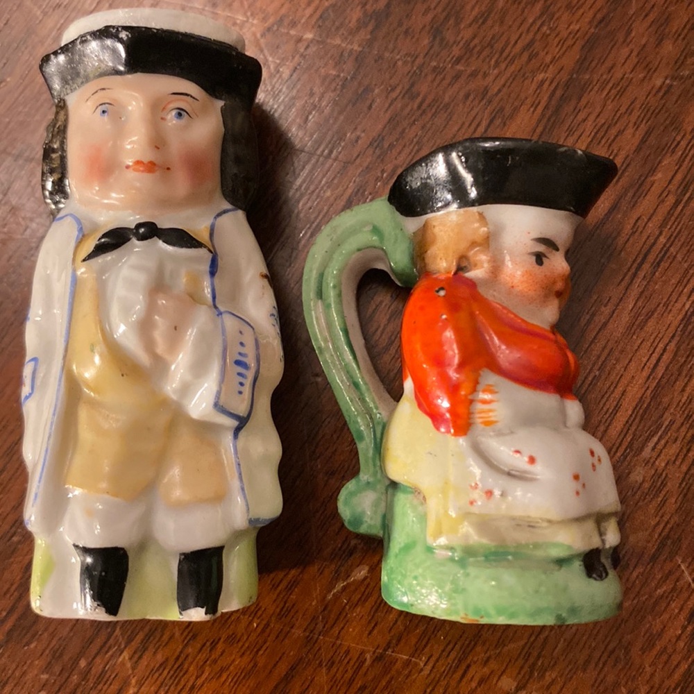 Antique vintage rare colonial ceramic figurines, colorful and unique male/female